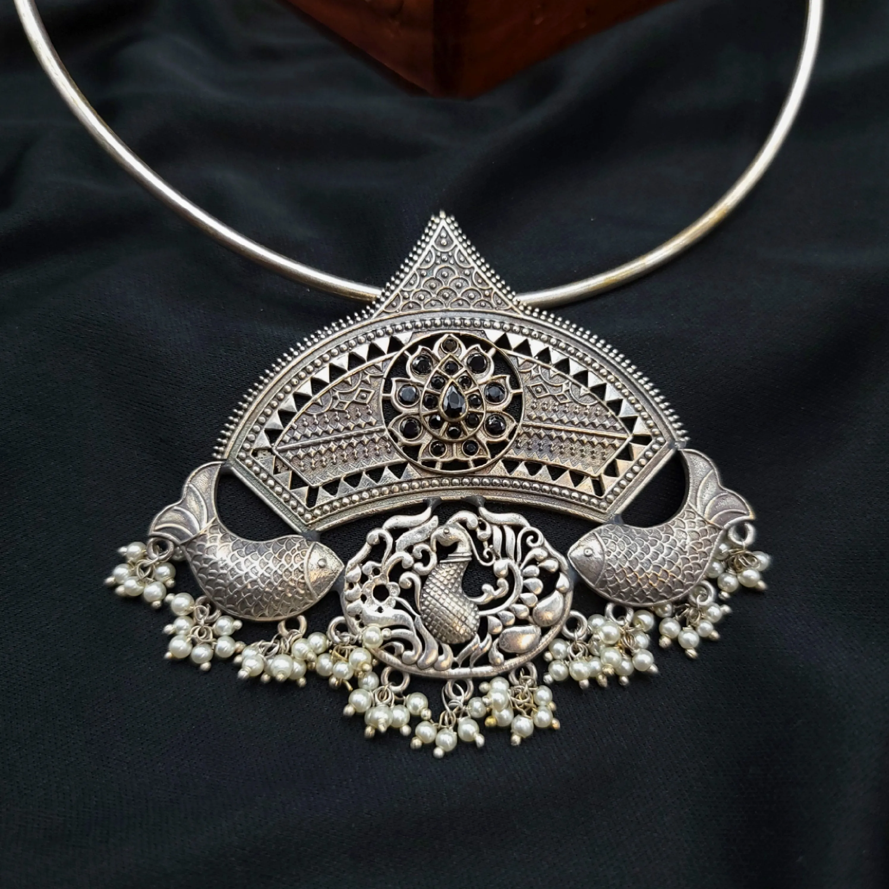 Peacock Hasili Necklace in Oxidized German Silver