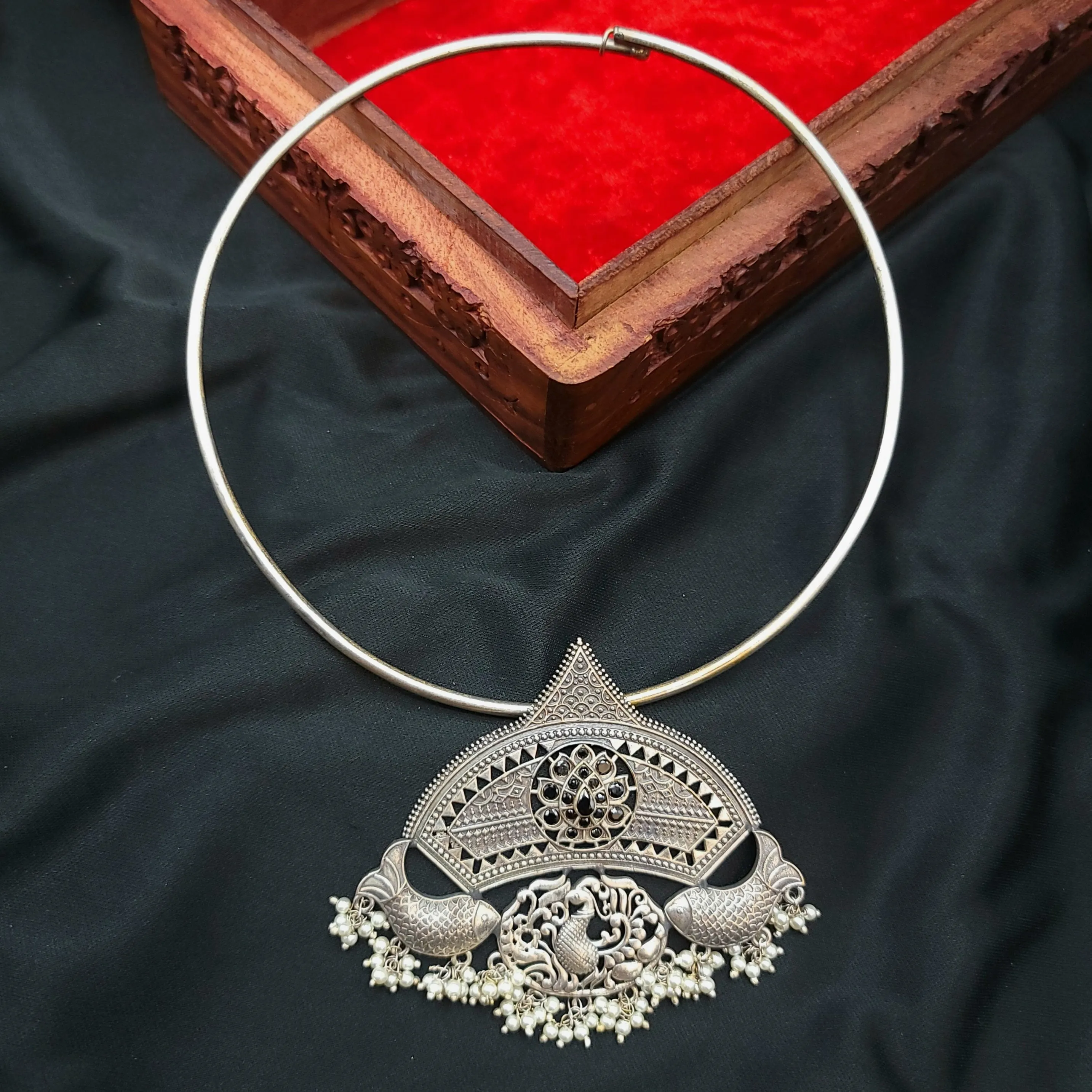 Peacock Hasili Necklace in Oxidized German Silver