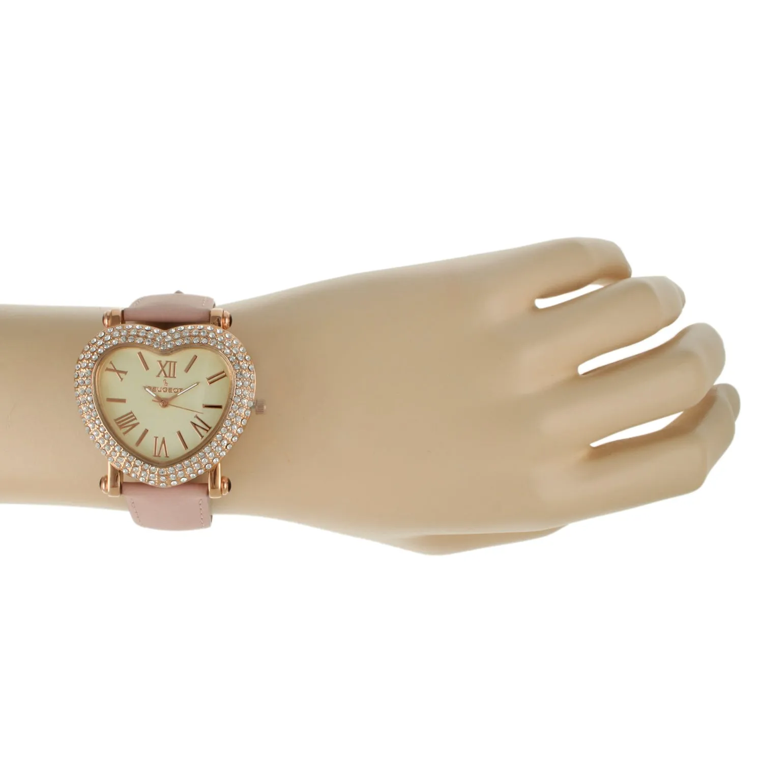 Peugeot Women's Heart Shaped Rose Gold Crystal Watch with Blush Pink Strap