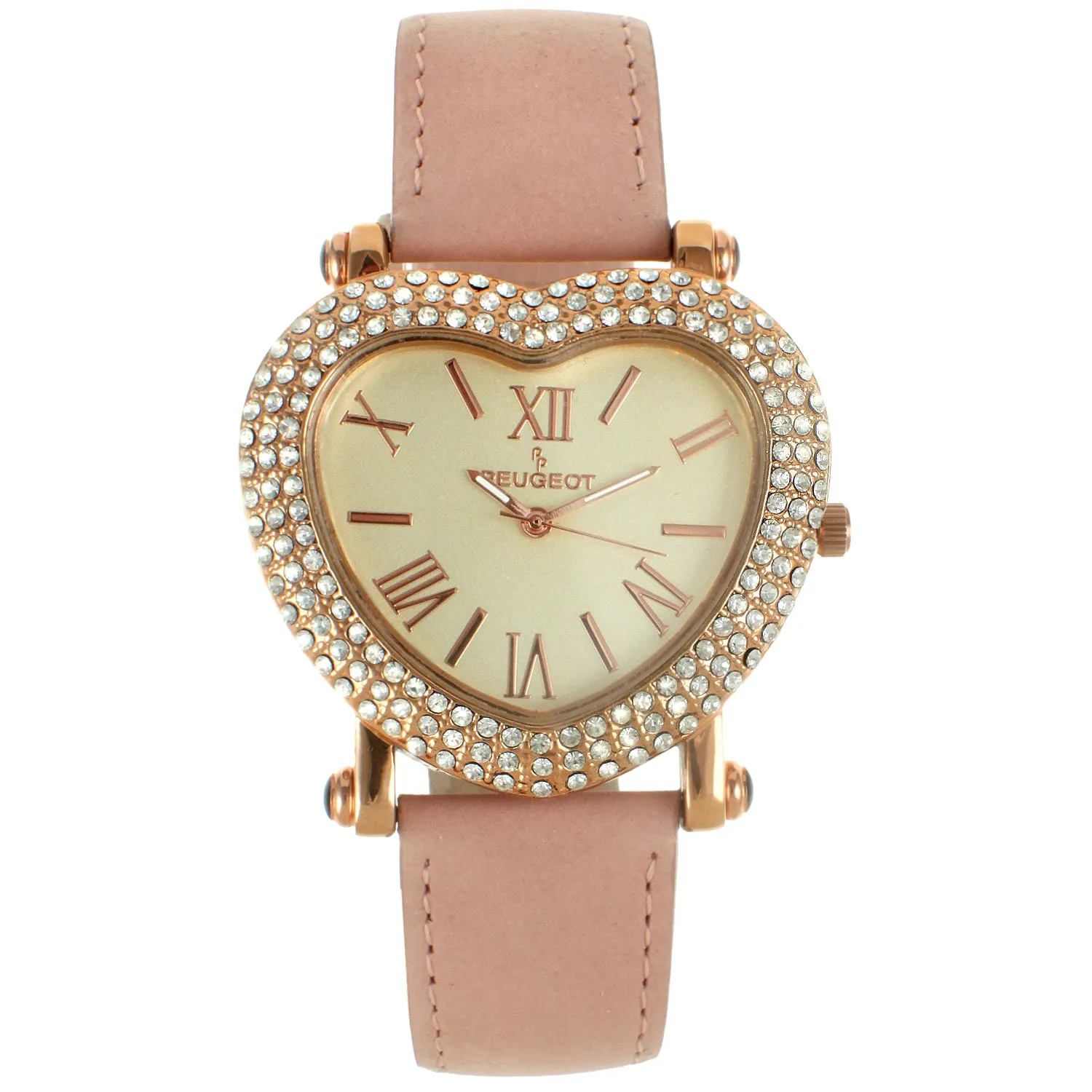 Peugeot Women's Heart Shaped Rose Gold Crystal Watch with Blush Pink Strap