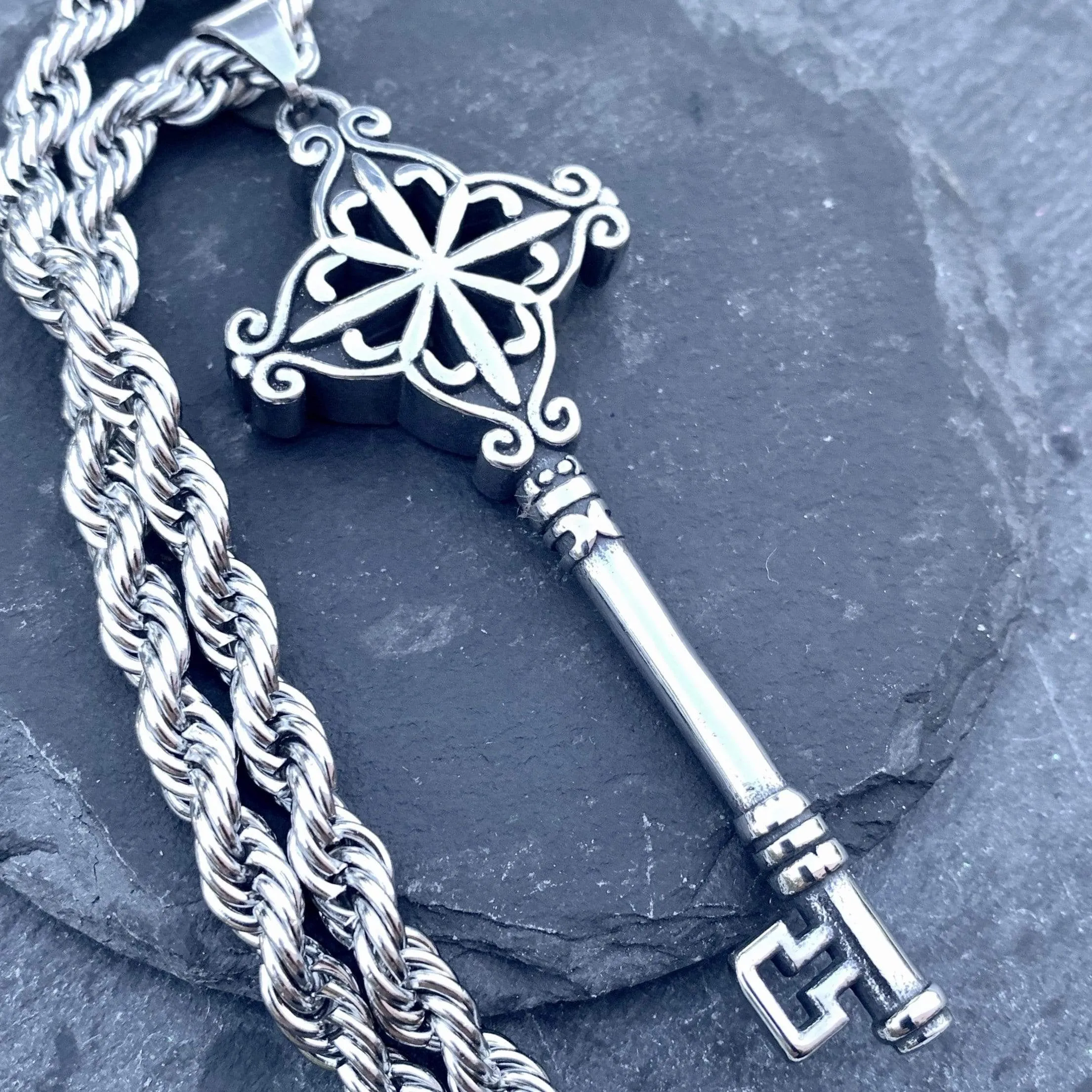 "Key" - Skeleton Key Pendant - Rope Necklace or Omega - PEN485