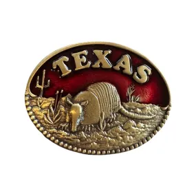 Red Enamel Texas Armadillo Belt Buckle