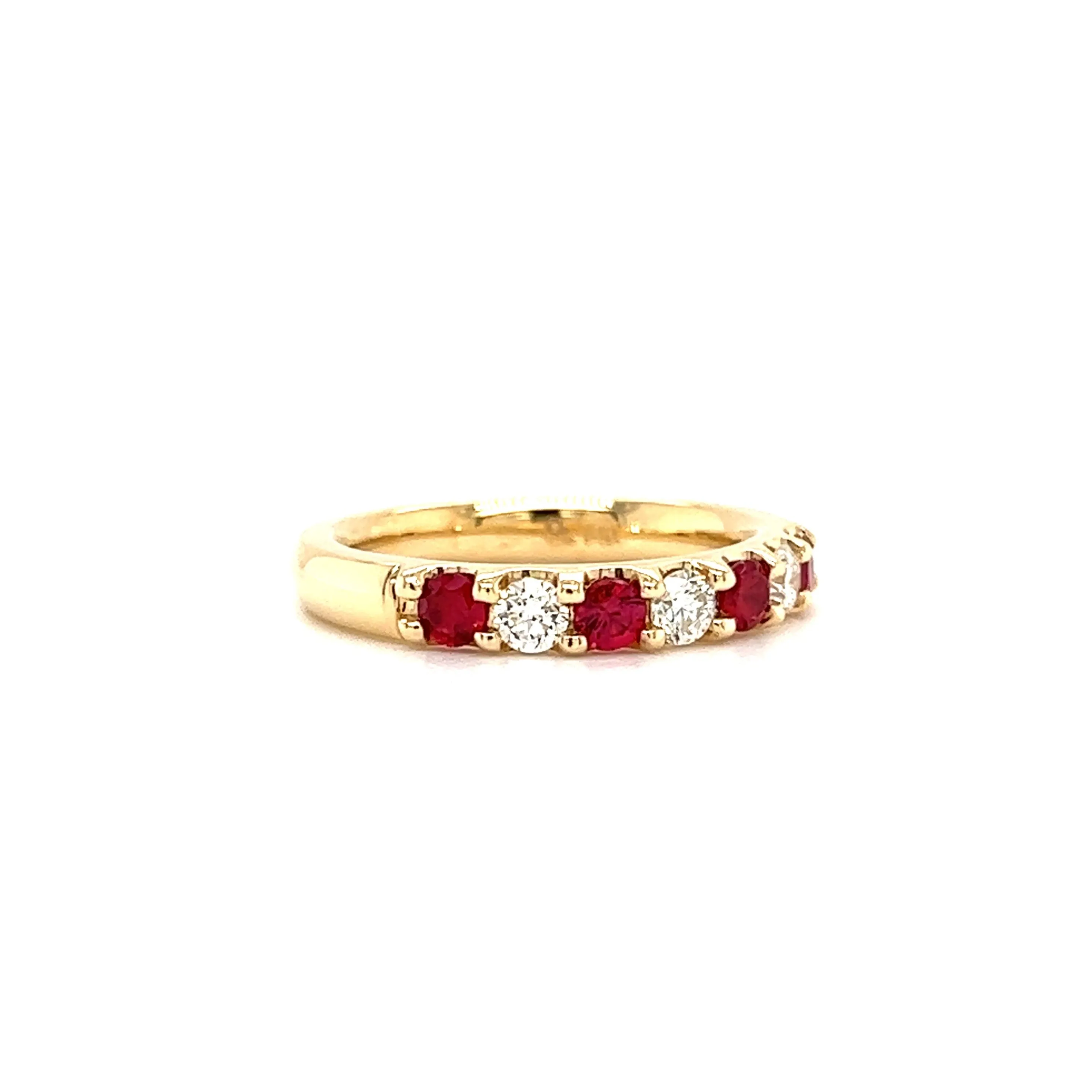 Ruby Ring with Three Diamonds in 14K Yellow Gold