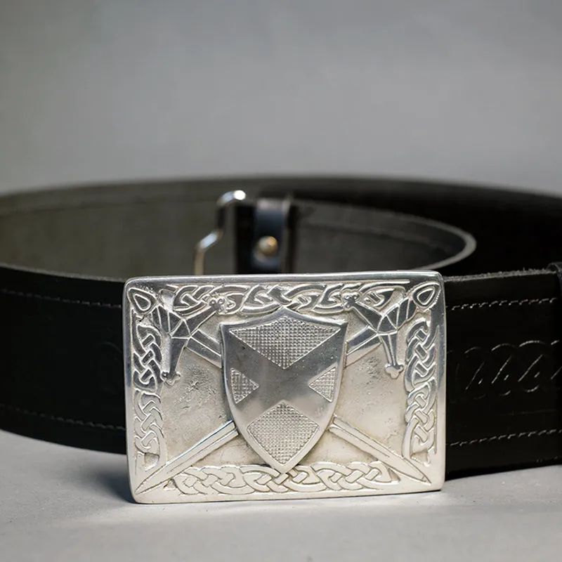 Saltire Shield and Swords Pewter Kilt Belt Buckle