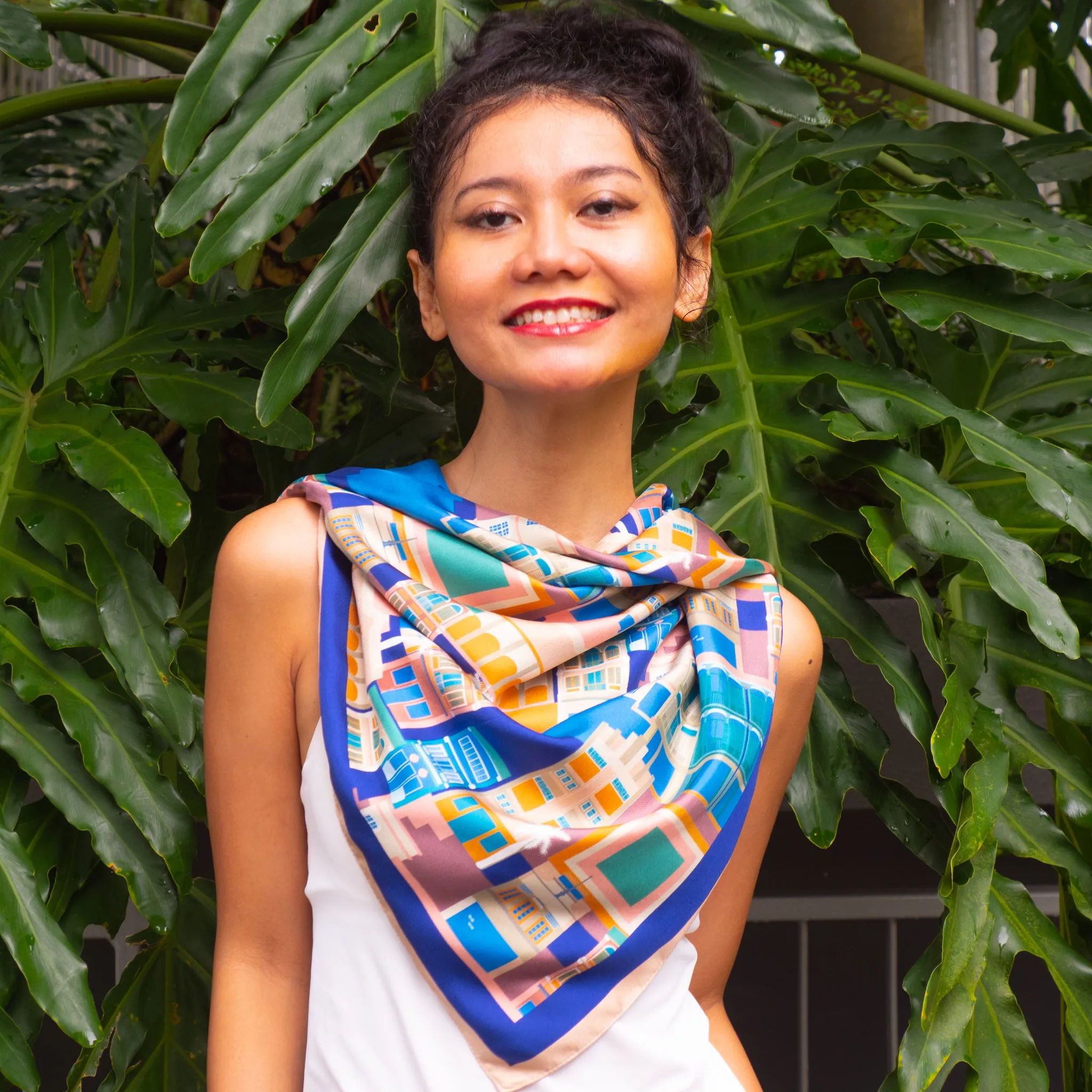 Shophouses of Singapore Premium Silk Scarf