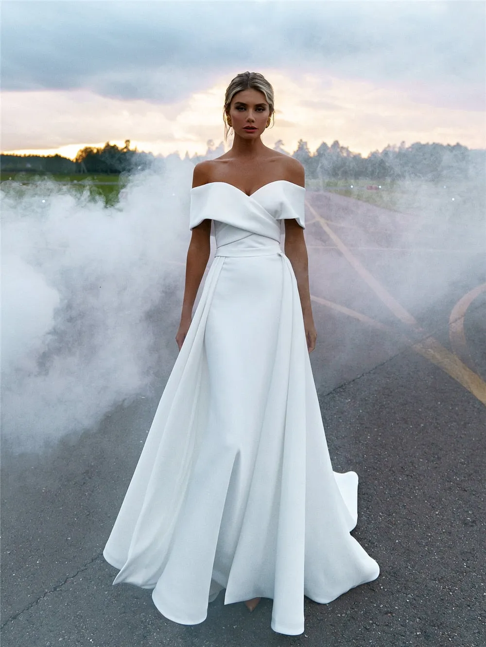 Soft Satin Off The Shoulder Mermaid Wedding Dresses