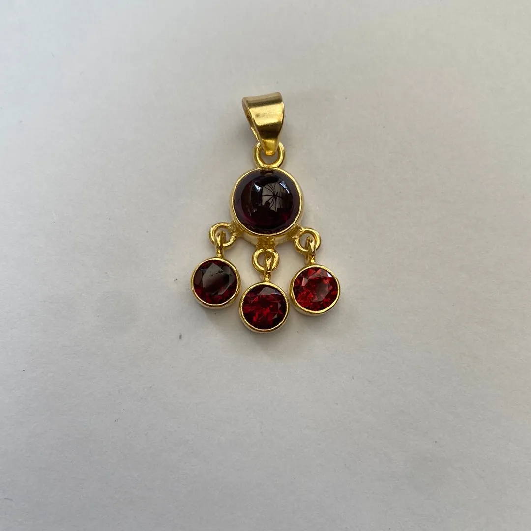 Solid Silver Garnet Gold Plated Multi-Gem Pendant