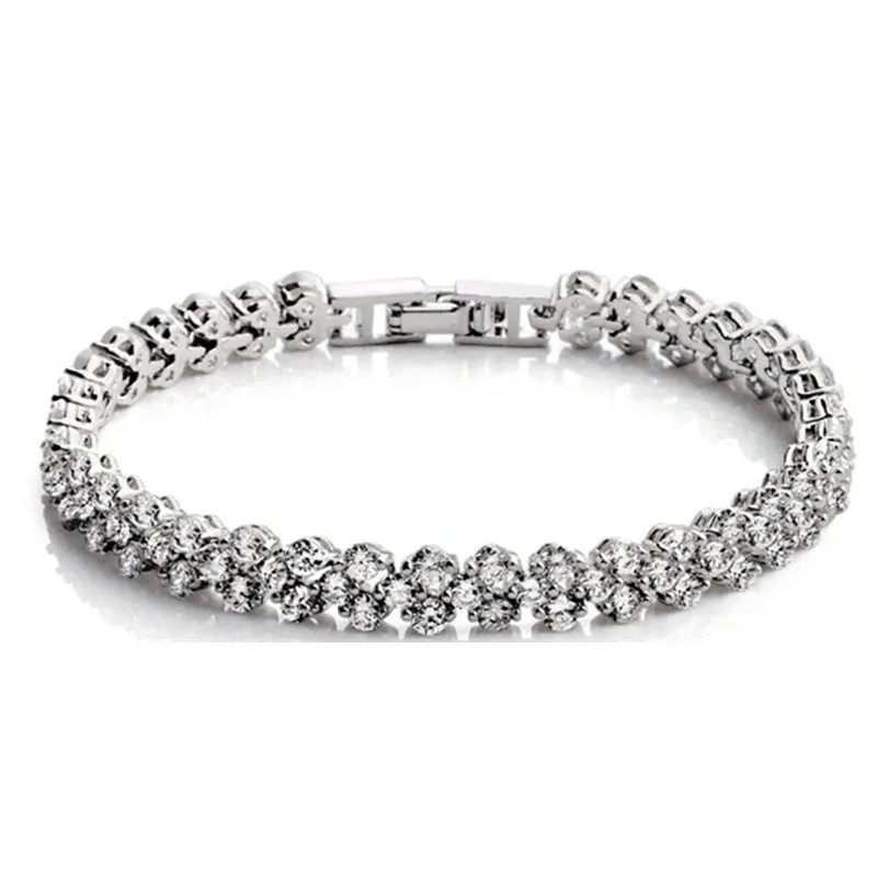 Sterling Silver Bracelet Multi-Diamond White Gold Plated