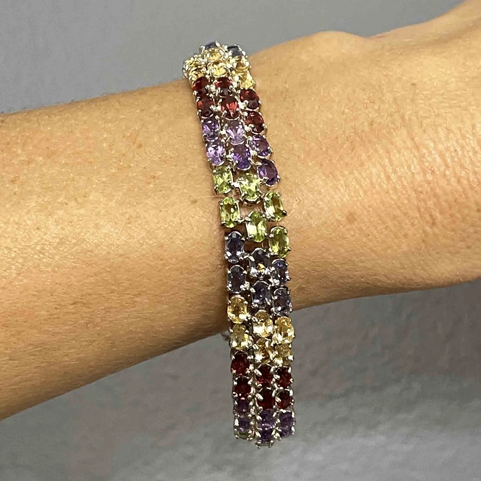 Sterling Silver Multi Gemstone Tennis Style Bracelet