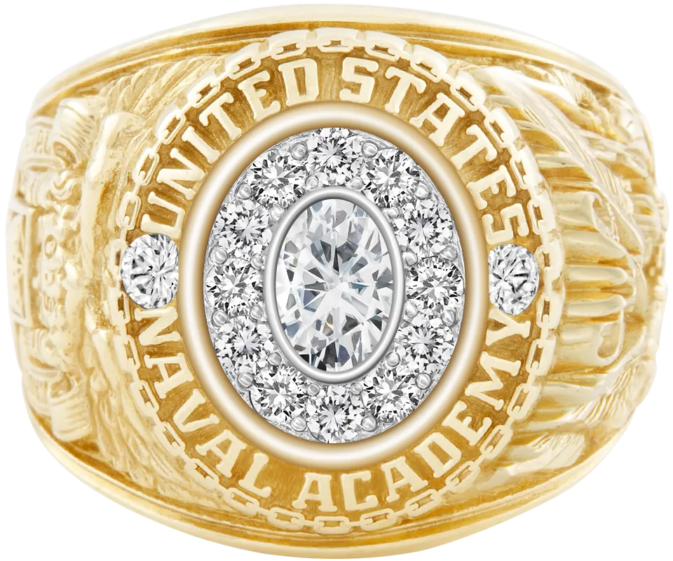 USNA Class Ring Mod™ with Moissanite Centerpiece and Diamond Dividers