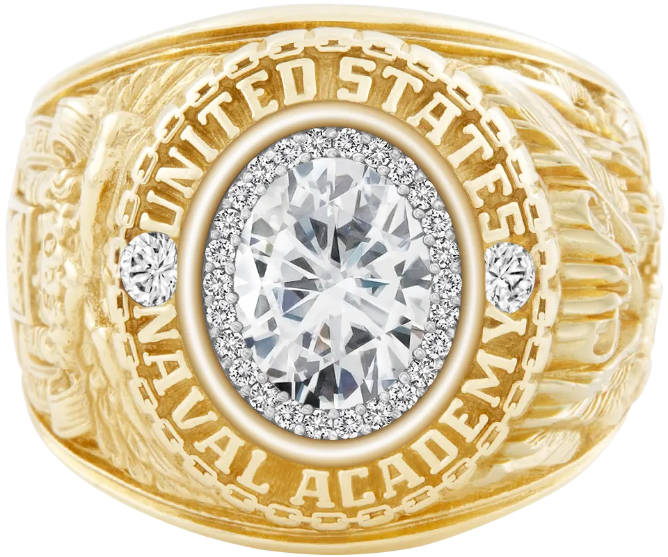 USNA Class Ring Mod™ with Moissanite Centerpiece and Diamond Dividers