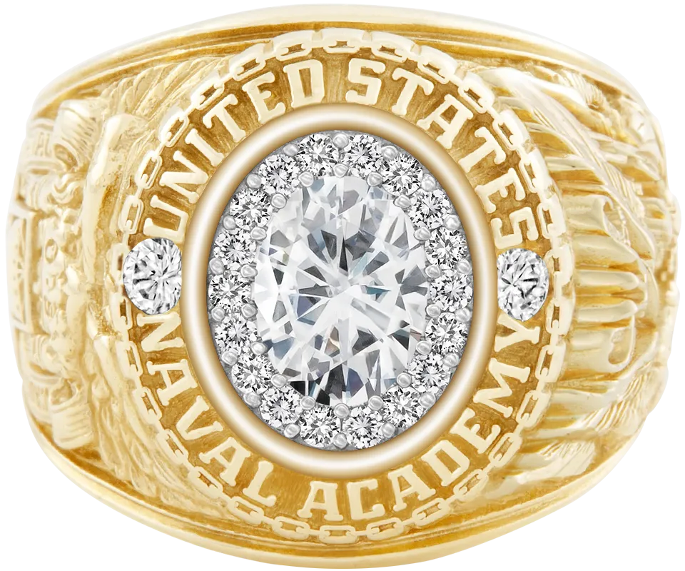 USNA Class Ring Mod™ with Moissanite Centerpiece and Diamond Dividers