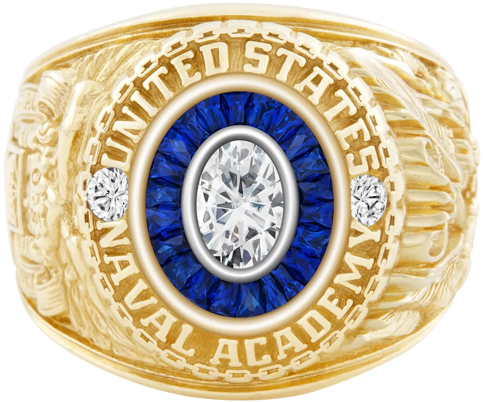 USNA Class Ring Mod™ with Moissanite Centerpiece and Diamond Dividers