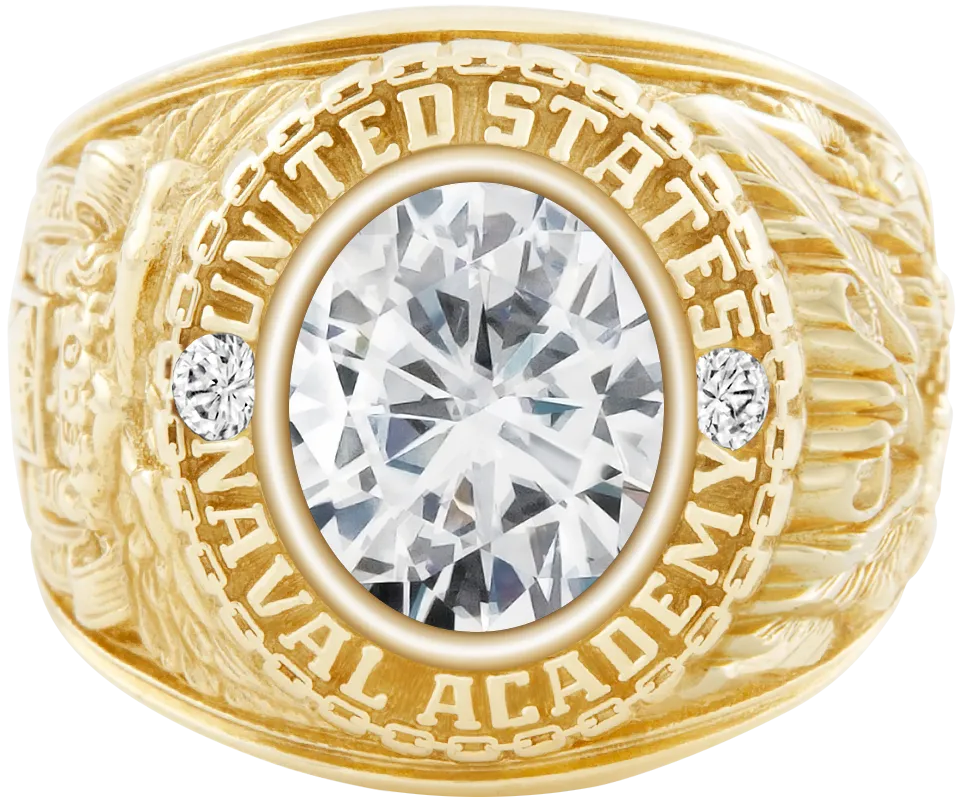 USNA Class Ring Mod™ with Moissanite Centerpiece and Diamond Dividers