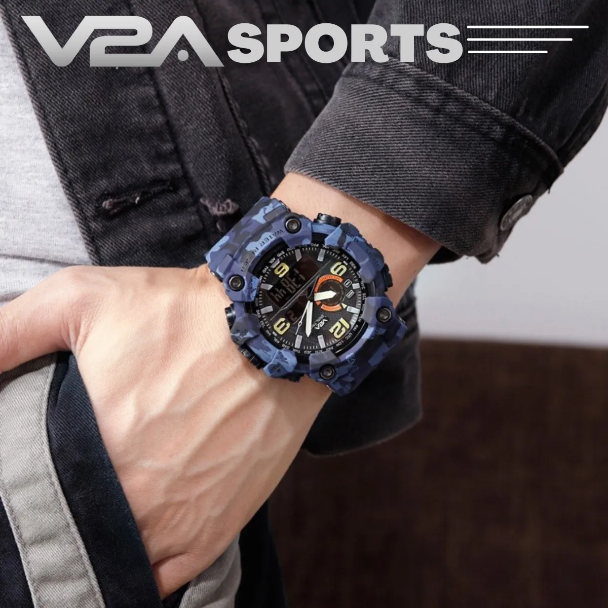 V2A Military Tactical Camouflage Analog Digital 50M Waterproof Sports Watches for Men