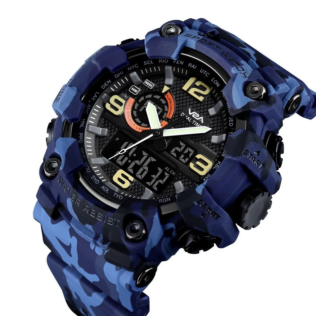 V2A Military Tactical Camouflage Analog Digital 50M Waterproof Sports Watches for Men