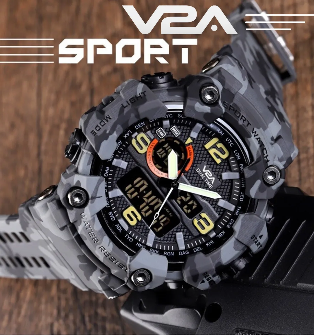 V2A Military Tactical Camouflage Analog Digital 50M Waterproof Sports Watches for Men