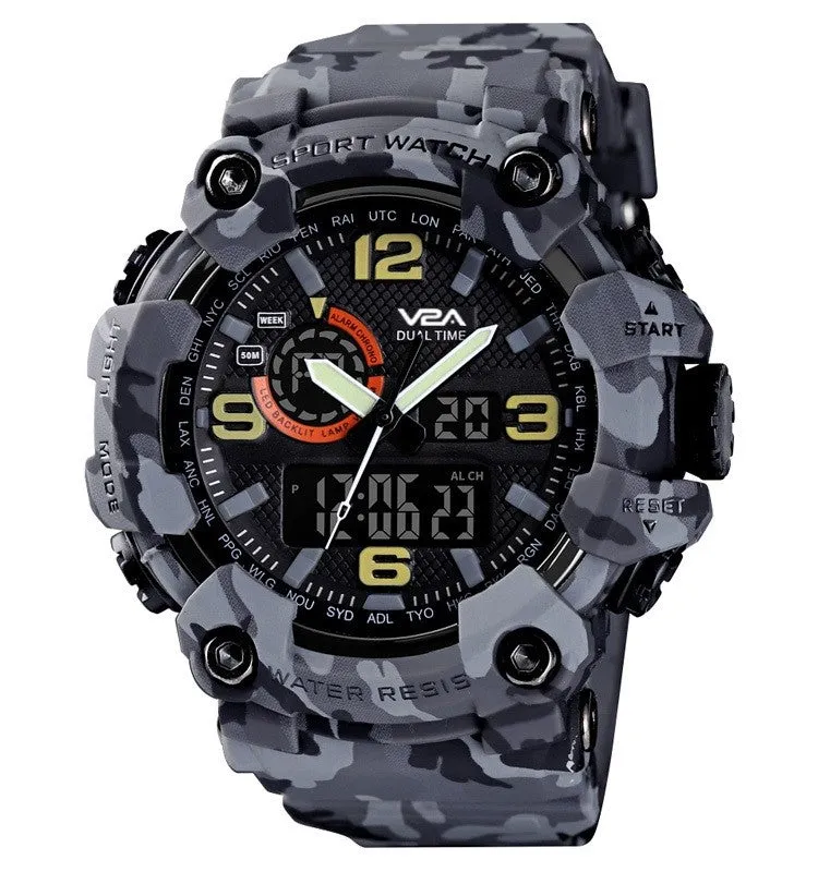 V2A Military Tactical Camouflage Analog Digital 50M Waterproof Sports Watches for Men