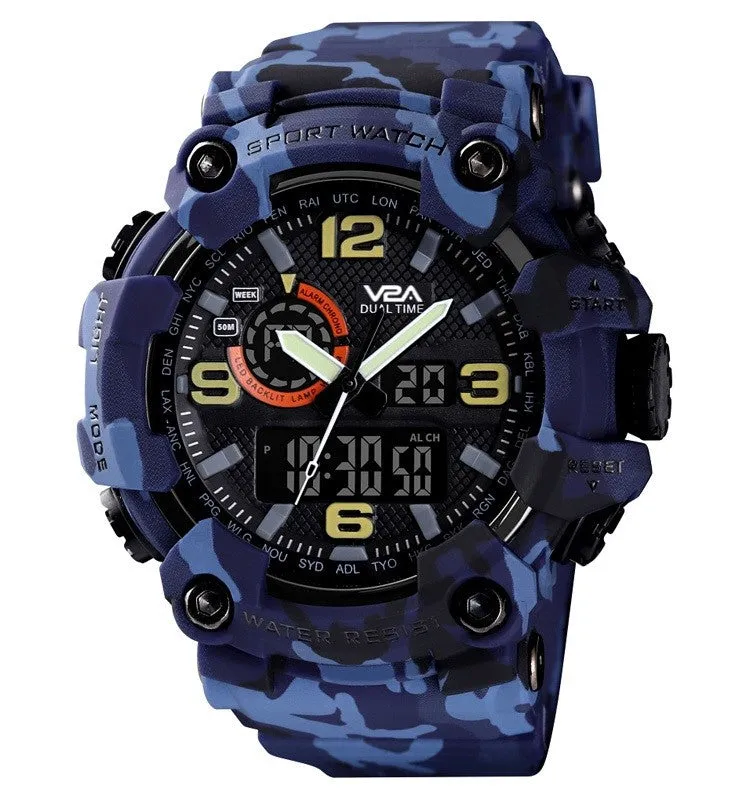 V2A Military Tactical Camouflage Analog Digital 50M Waterproof Sports Watches for Men