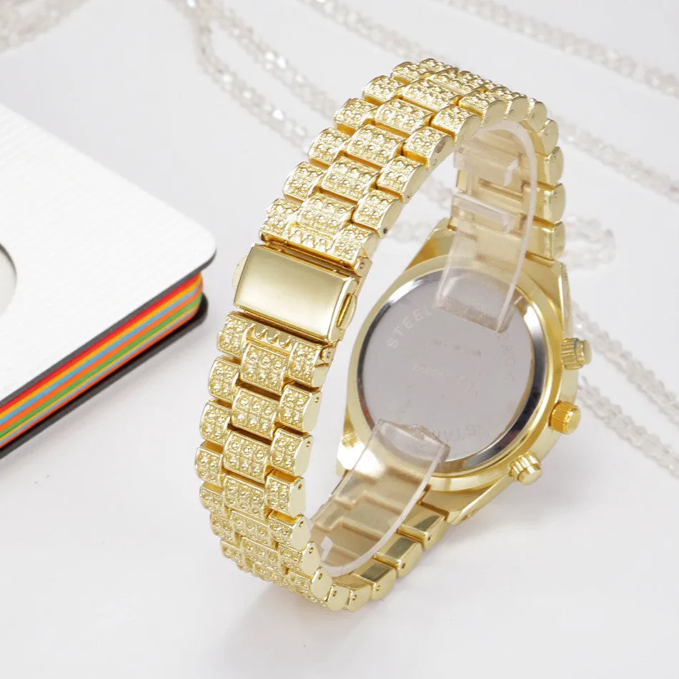 Women Crystal Quartz Analog Wrist Fashion Stainless Steel Luxury Watches