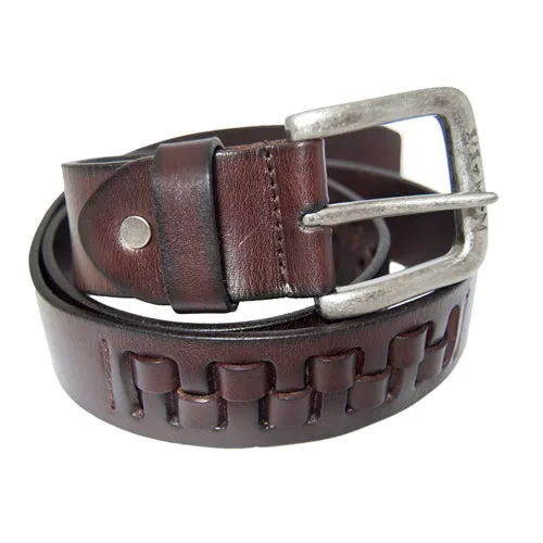 Woven Dark Brown Leather Belt