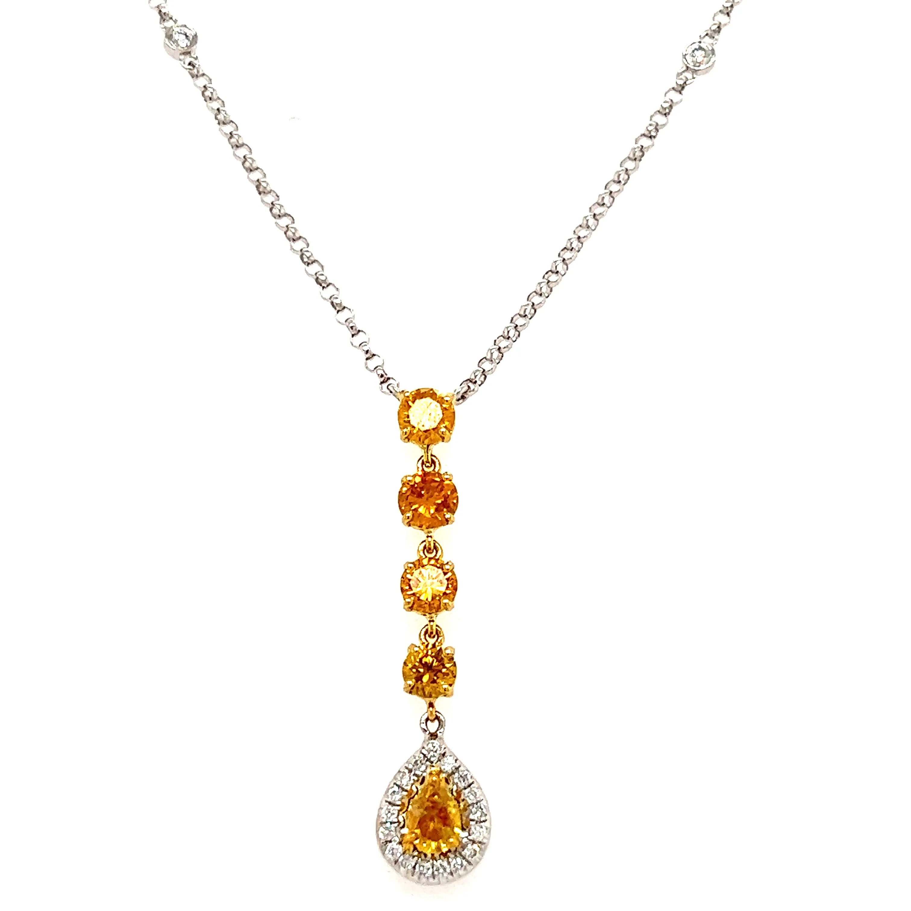 Yellow Diamond Necklace with Twenty One Diamonds in 18K White Gold