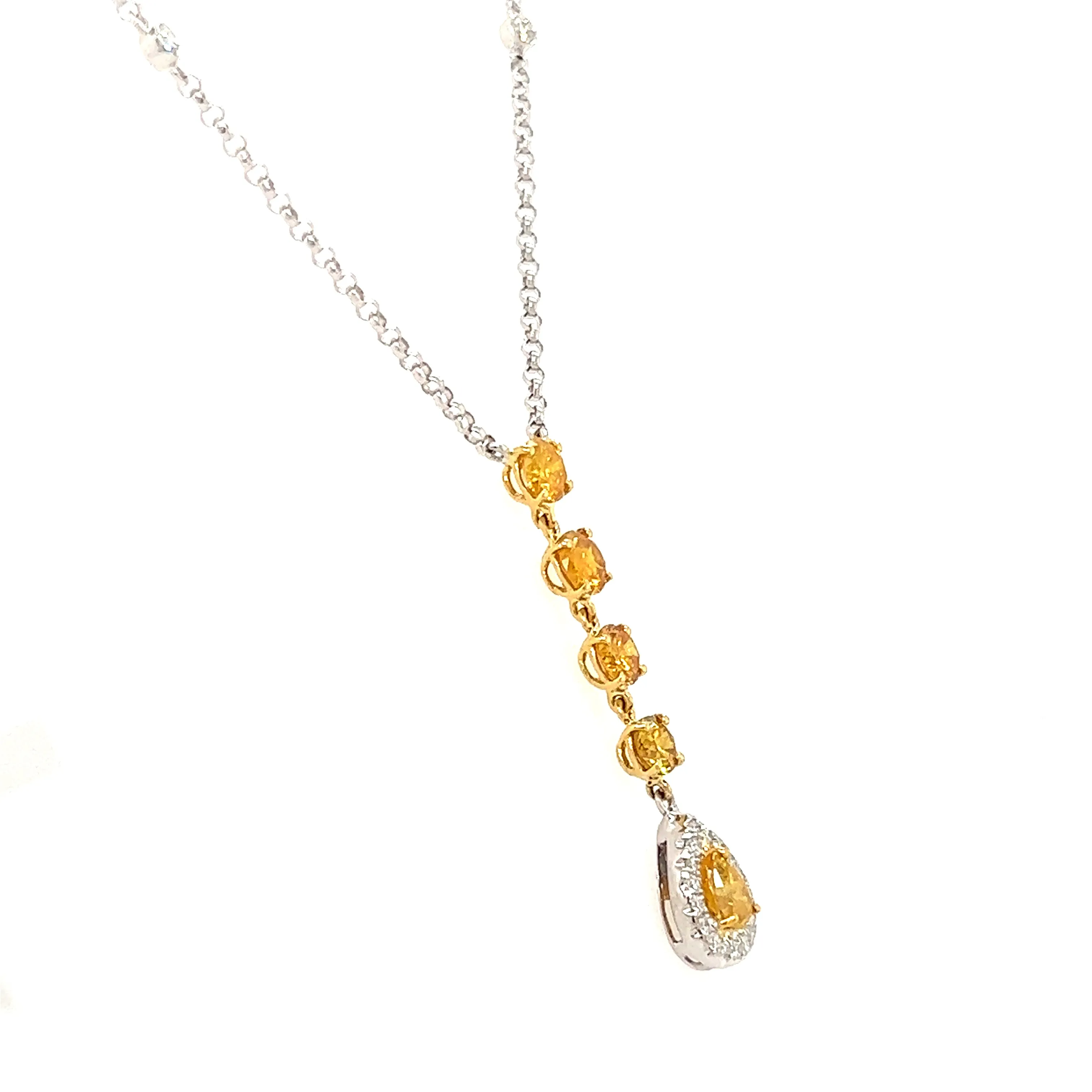 Yellow Diamond Necklace with Twenty One Diamonds in 18K White Gold