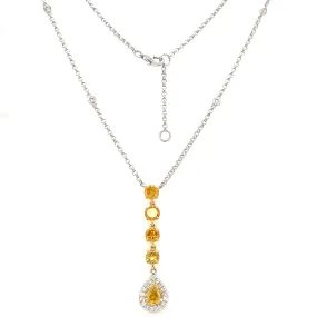 Yellow Diamond Necklace with Twenty One Diamonds in 18K White Gold