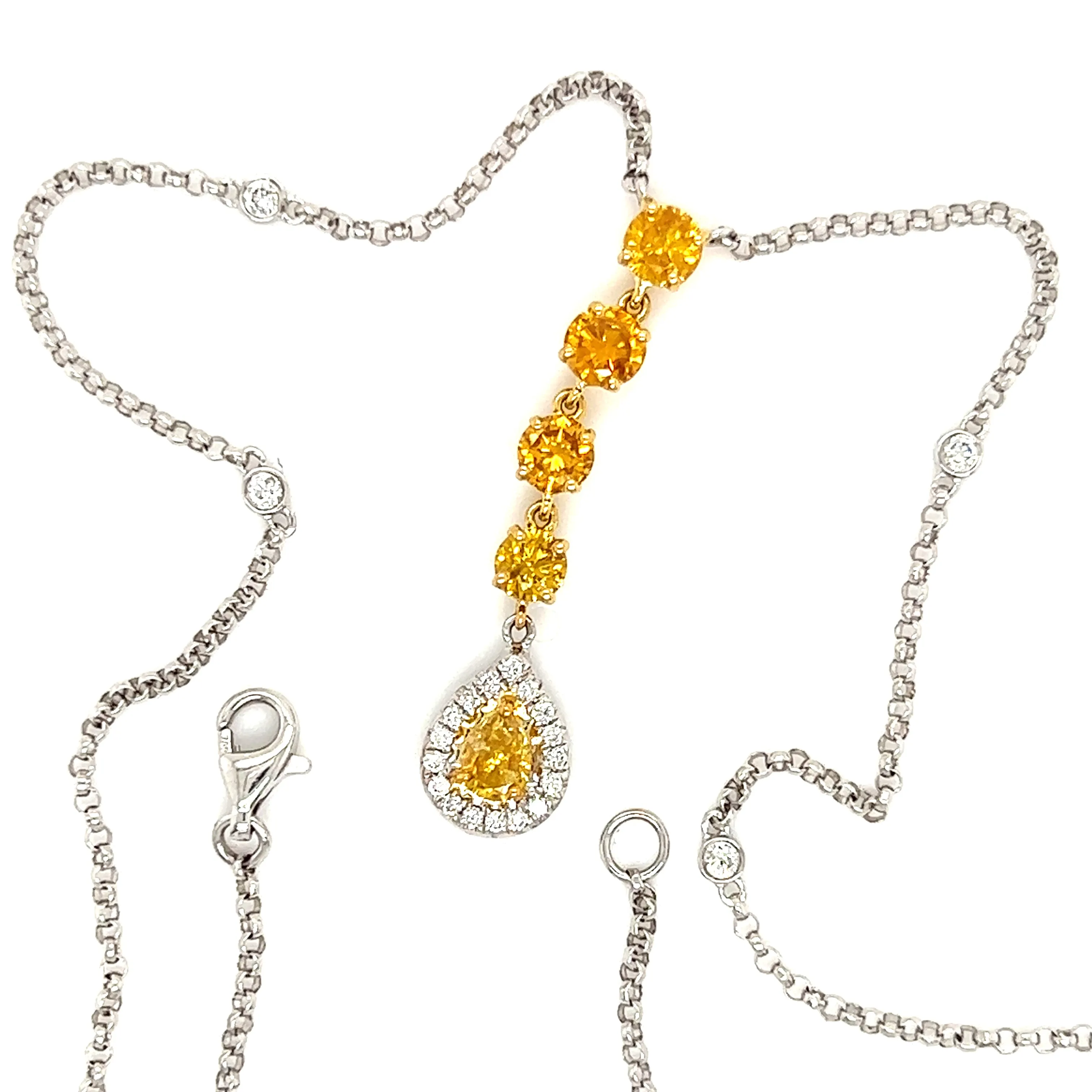 Yellow Diamond Necklace with Twenty One Diamonds in 18K White Gold