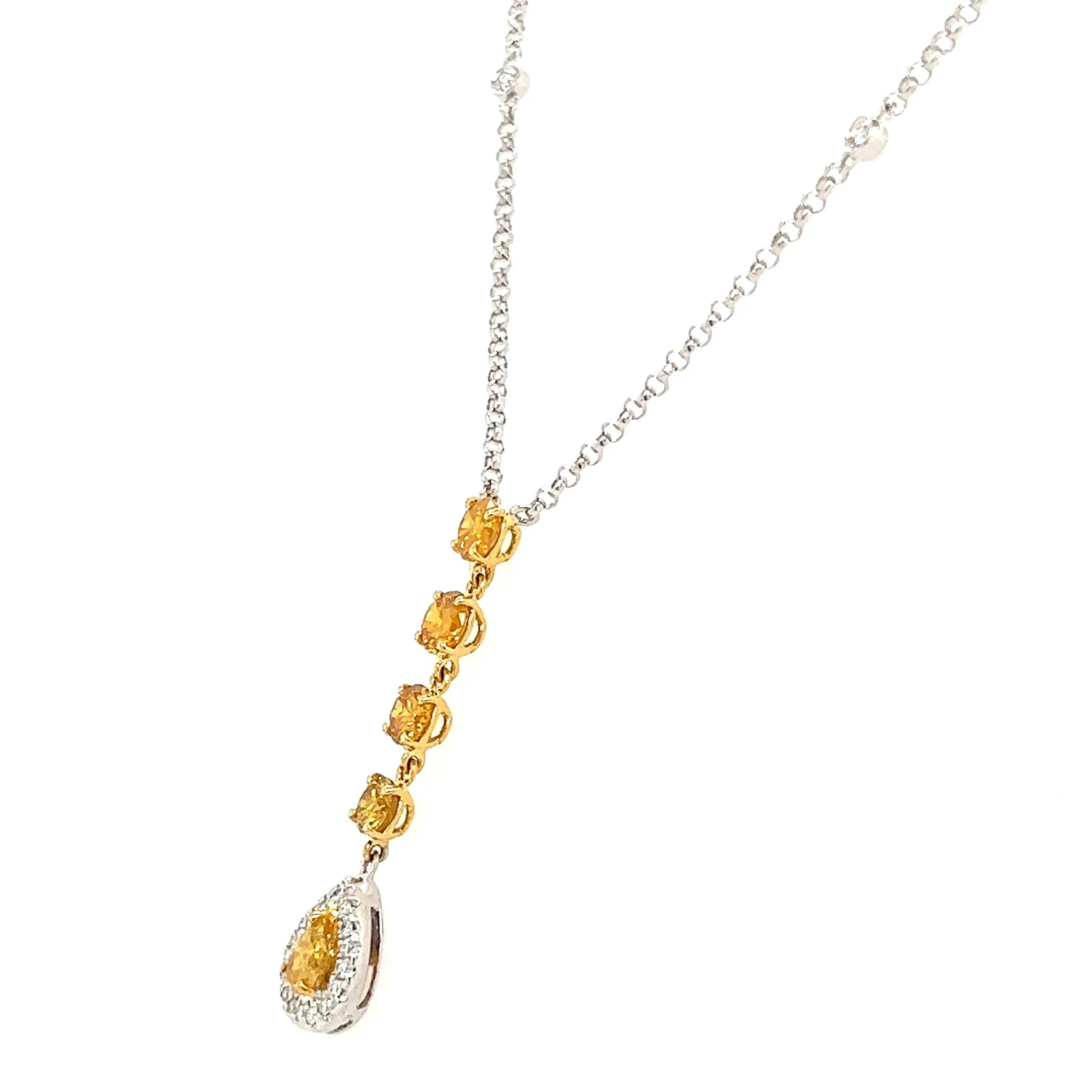 Yellow Diamond Necklace with Twenty One Diamonds in 18K White Gold